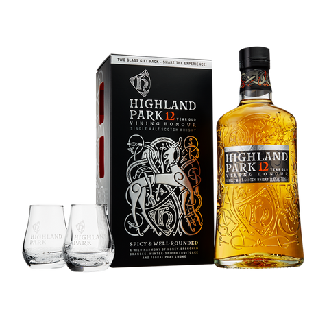 Highland Park 12yo Viking Honour Single Malt 700mL Giftpack w Glasses