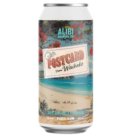 Alibi Brewing Postcard from Waiheke dry Hopped Pilsner 440mL
